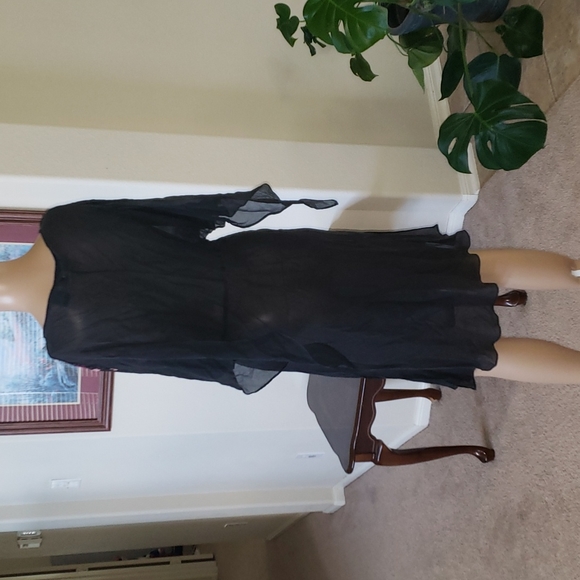 Express L semi sheer vneck dramatic flutter sleeve side slits embroidered flower - Picture 6 of 9